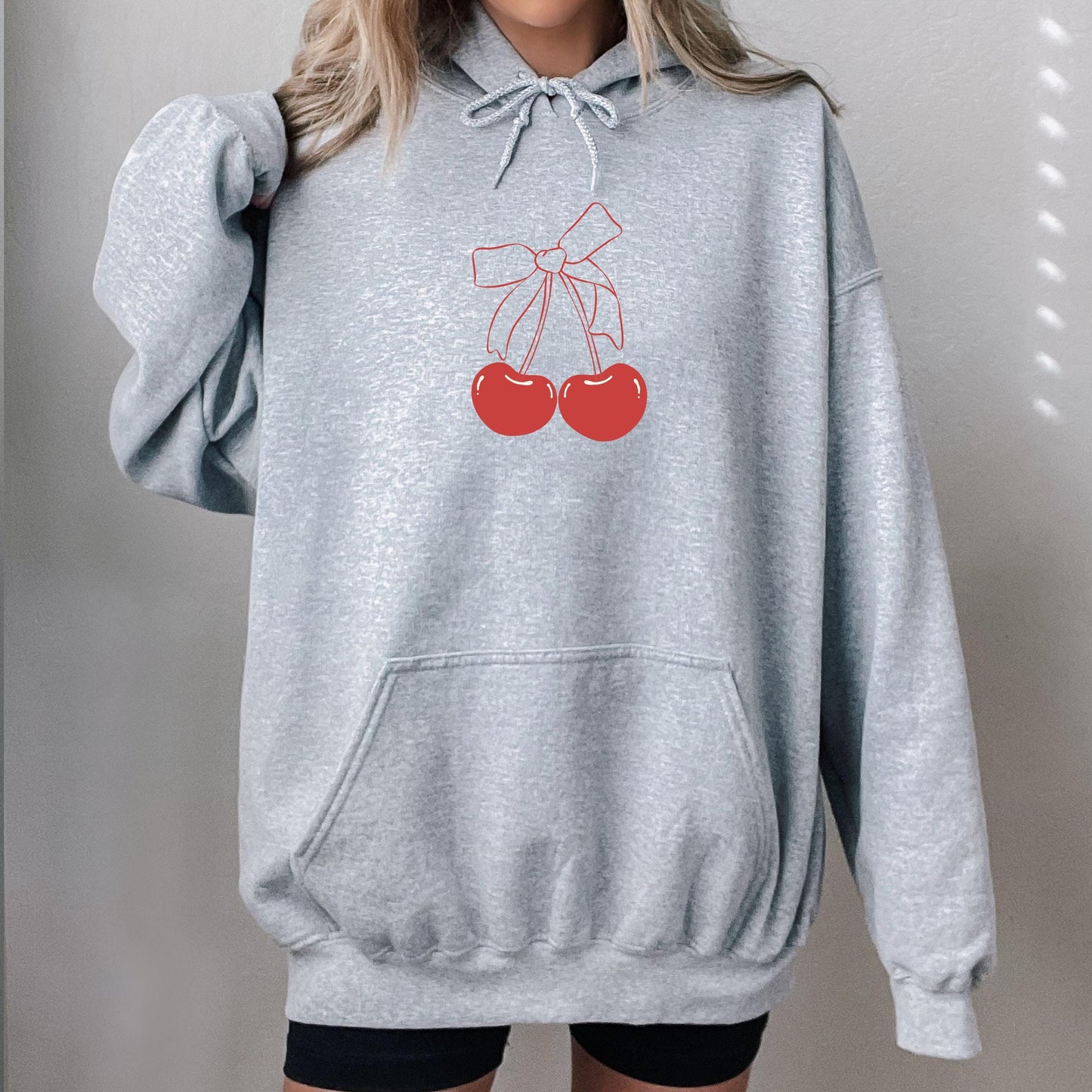 Pinterest aesthetic red cherry bow hoodie