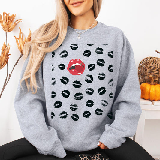 Red Cherry Lipstick Love Sweatshirt, y2k aesthetic sweater, girlfriend shirt, gifts for her, sister birthday gift, college girlie gift