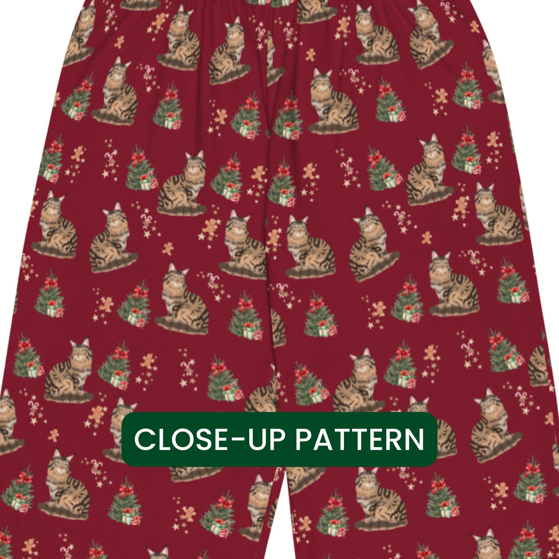 Christmas Maine Coon Cat Pajama Pants, wide leg unisex cat pants, cat gift, kitten gift, cat pajama pants, cat mom pjs, sister birthday gift