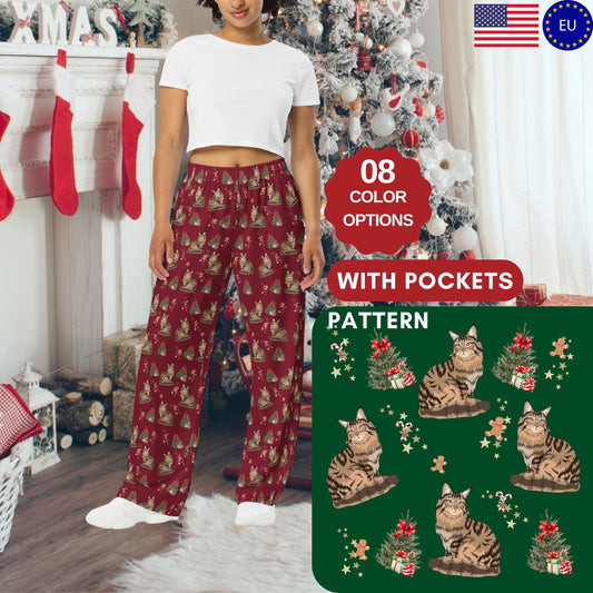 Christmas Maine Coon cat pajama pants
