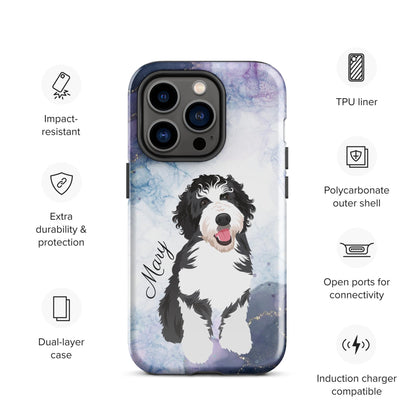 Personalized Blue Marble Black Labradoodle phone case, Golden doodle gifts, doodle phone cover, Bernedoodle, wife birthday gift, doodle mama