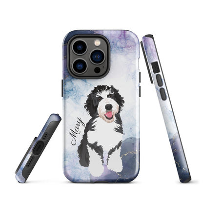 Personalized Blue Marble Black Labradoodle phone case, Golden doodle gifts, doodle phone cover, Bernedoodle, wife birthday gift, doodle mama