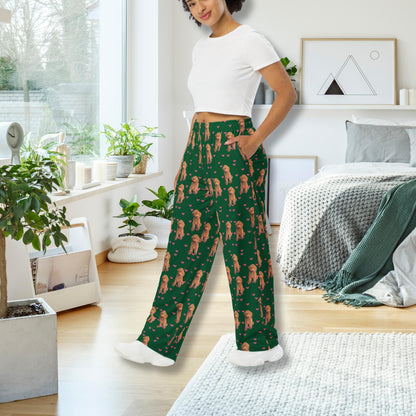 Hearts Red Goldendoodle Pajama Pants, wide leg unisex dog pant mom gift, doodle gift, dog pajama pants, sister birthday gift, valentines day