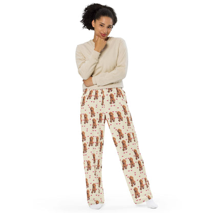 Hearts Red Goldendoodle Pajama Pants, wide leg unisex dog pant mom gift, doodle gift, dog pajama pants, sister birthday gift, valentines day