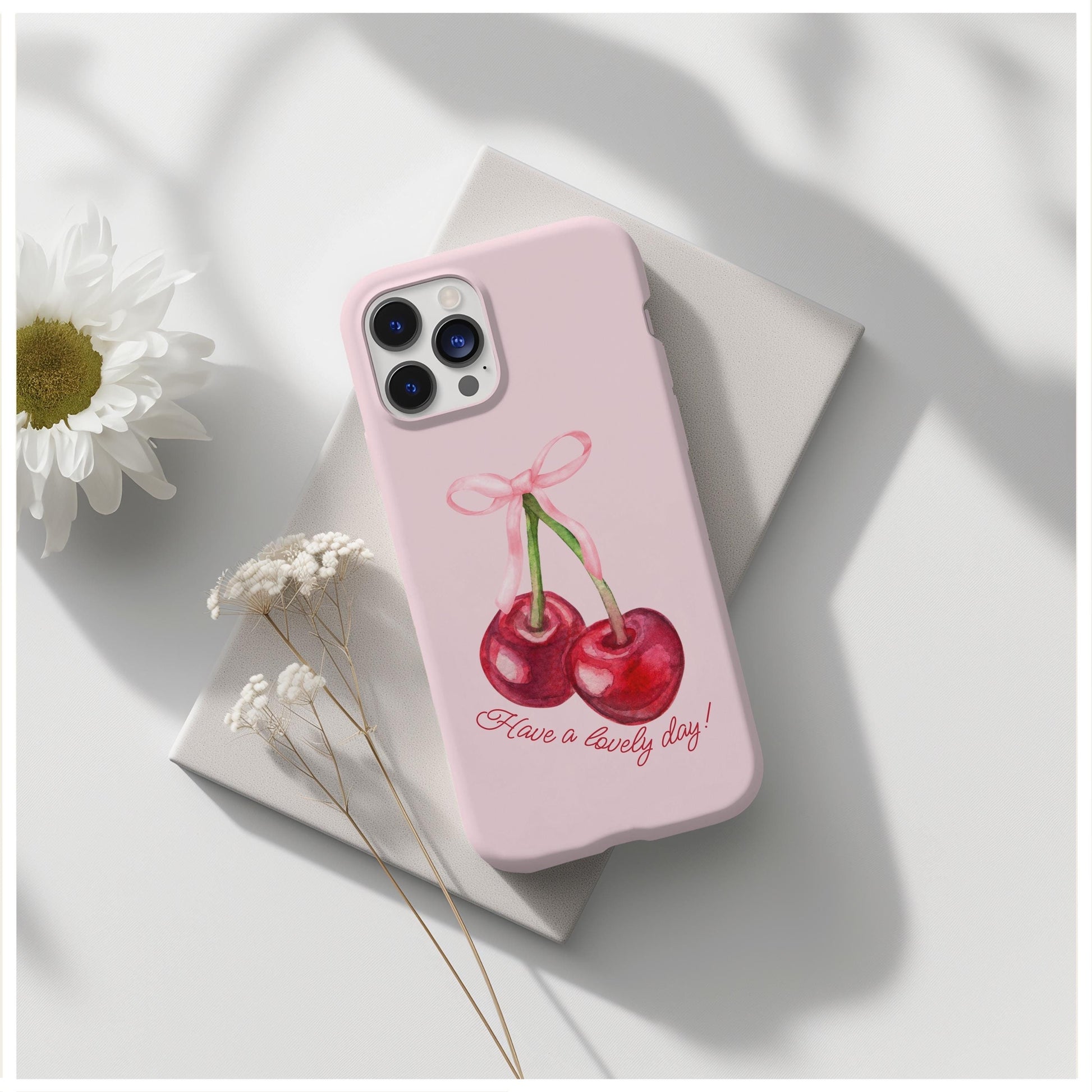 Coquette cherry bow have a lovely day phone case for iPhone, Android, Google Pixel