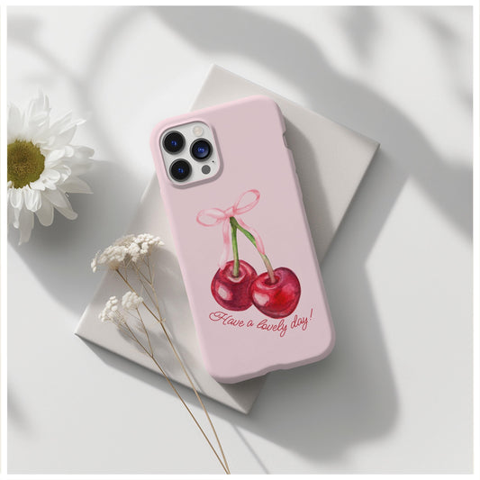 Coquette cherry bow have a lovely day phone case for iPhone, Android, Google Pixel