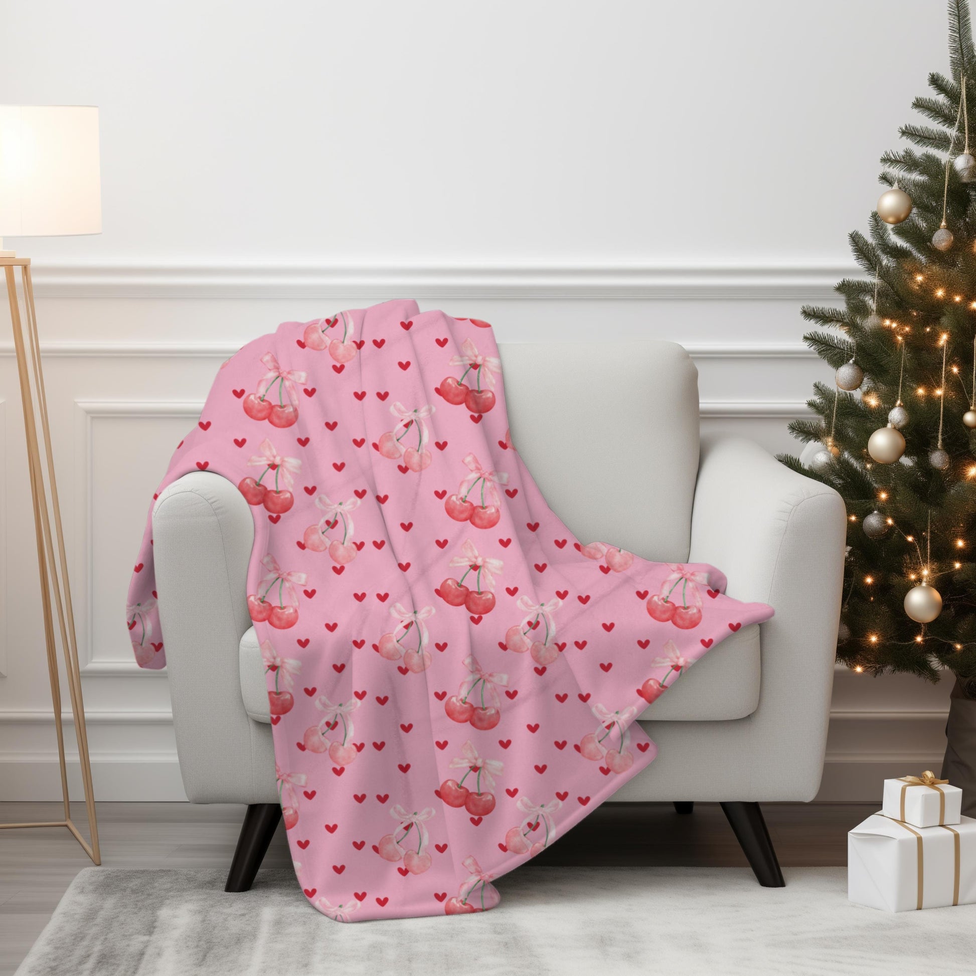 Coquette Cherry Bow Blanket, y2k aesthetic girlie Valentine's day gift, baby shower gift, trending mom blanket, gift for her, earthy throw