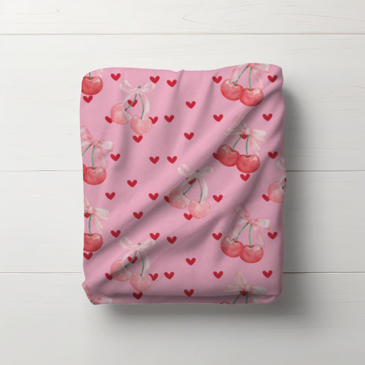 Coquette cherry bow blanket - y2k aesthetic girlie Valentine&#39;s day gift