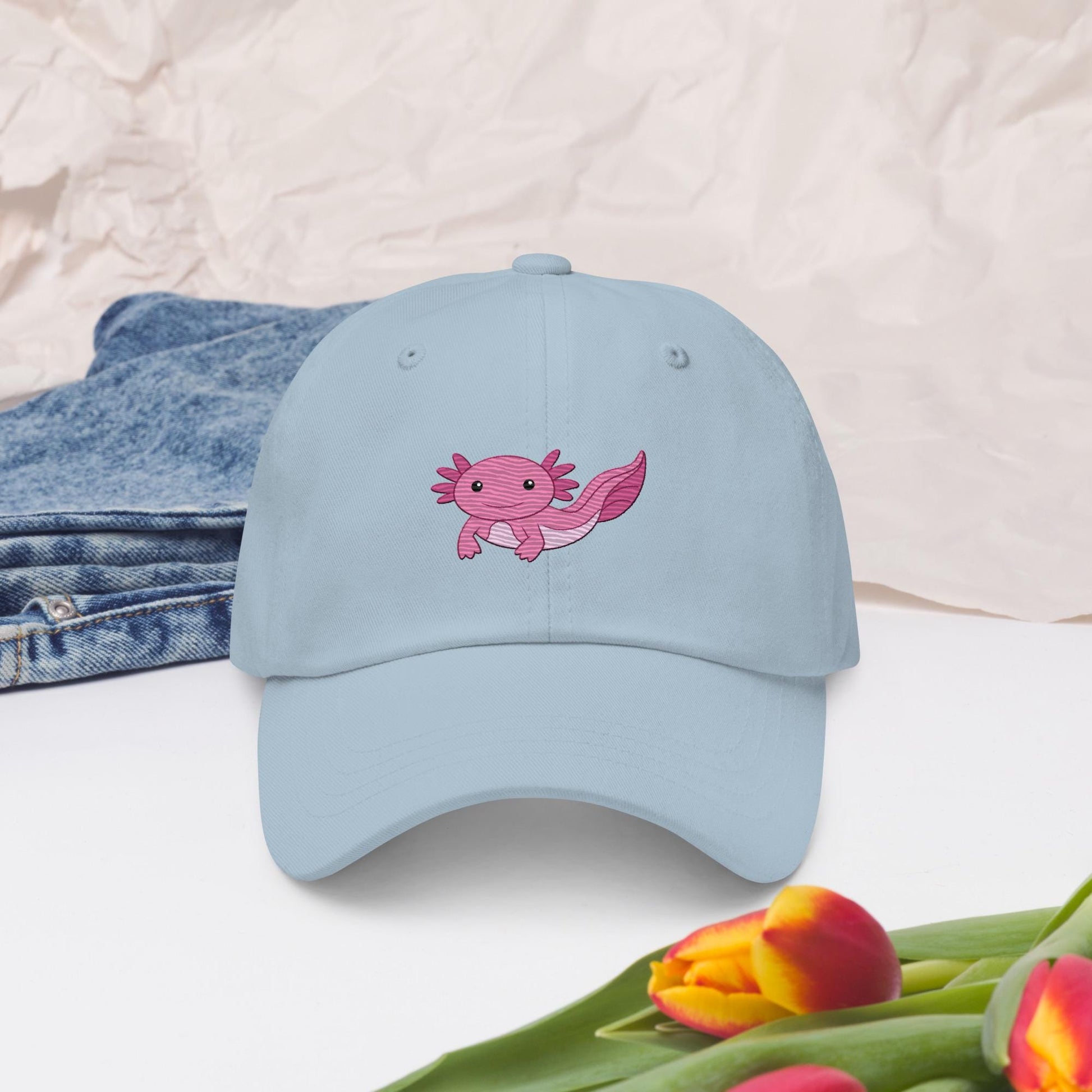 Embroidered axolotl hat