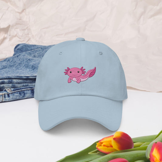 Embroidered axolotl hat