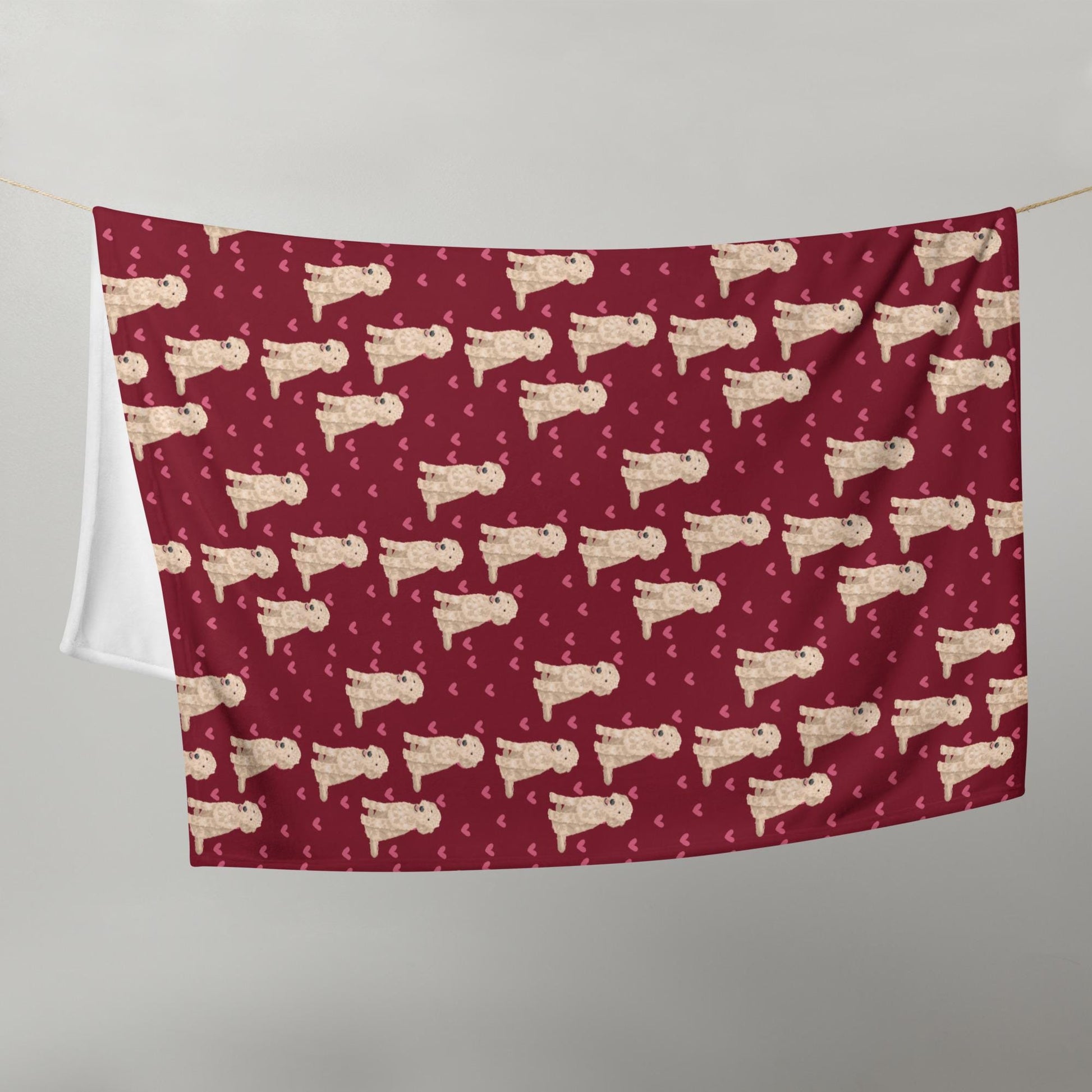 Valentine Day Heart Cream Goldendoodle Blanket, gift for her, fleece blanket, doodle gift, girlfriend gift, double doodle throw blanket