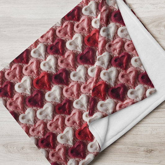 Valentines day knitted heart blanket