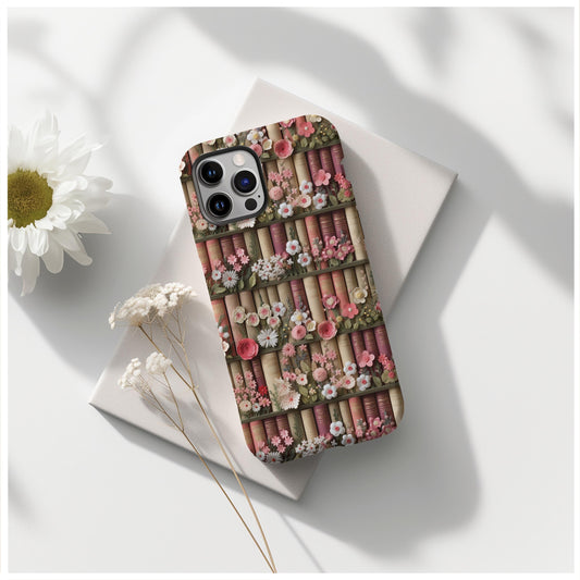 Cute bookish floral phone case for iPhone, Samsung Galaxy, Google Pixel