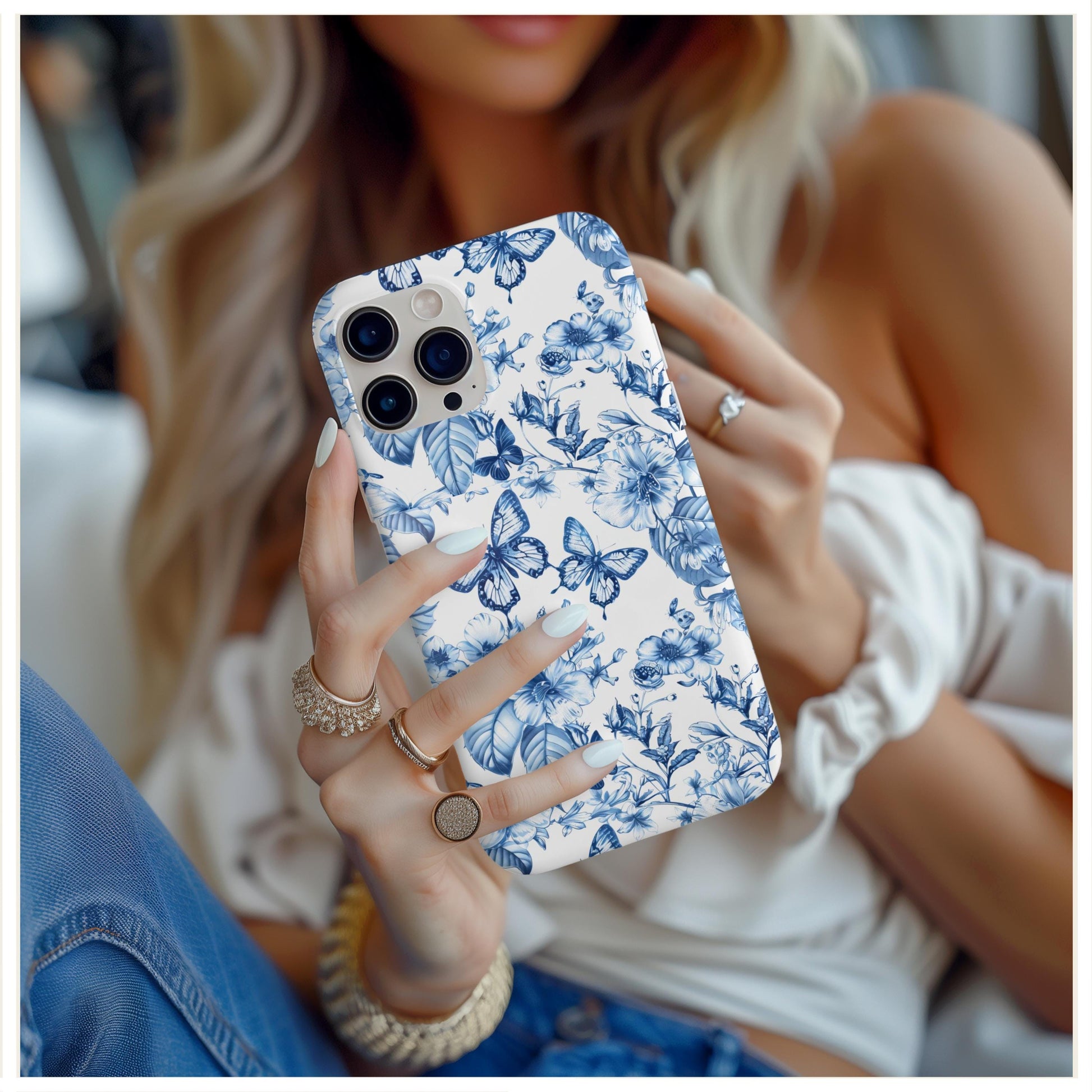 Toile De Jouy Flower Phone Case, for iPhone, Android, Google Pixel, cottagecore floral blue aesthetic, phone cover, gift for her, wife gift