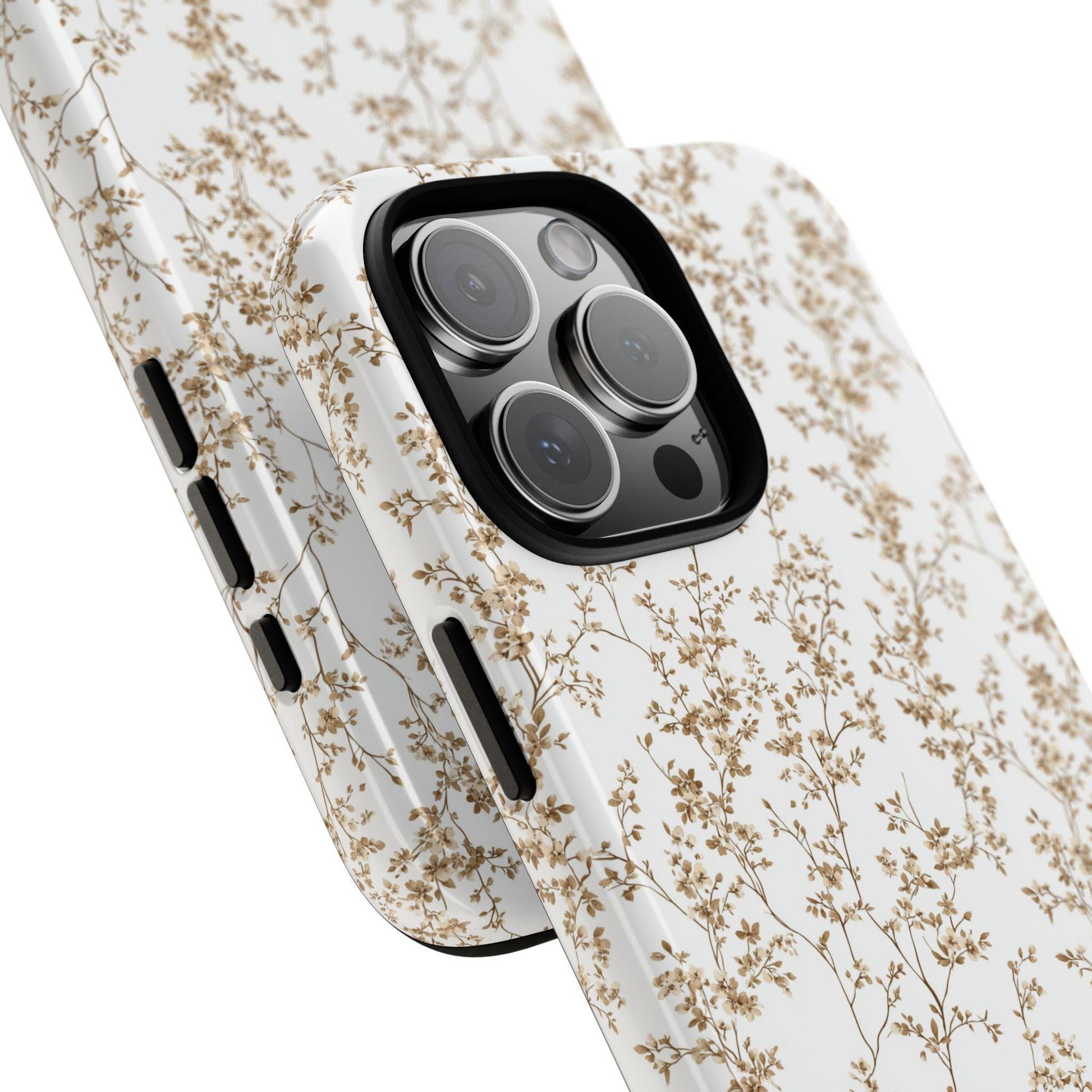 Toile De Jouy Gold Flower Phone Case, for iPhone, Android, Google Pixel, case floral cottagecore aesthetic, birthday wife gift, gift for her