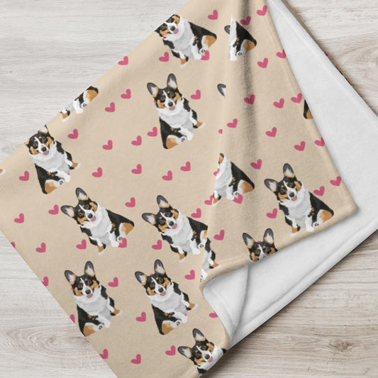 Valentine day heart corgi blanket