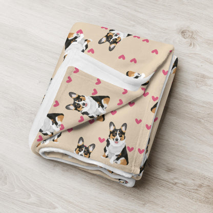 Valentine Day Heart Tricolor Corgi Blanket, girlfriend gift for her, fleece blanket, corgi gift, girlfriend gift, puppy corgi throw blanket