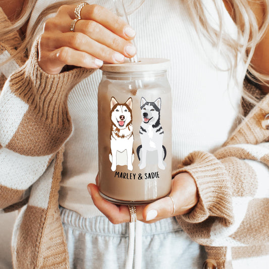 Husky can glass with lid and straw