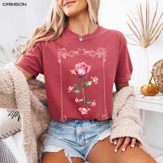 Pink Rose Art Nouveau Shirt, Valentines day gift for her, girlfriend birthday gift, sweetheart shirt, y2k aesthetic girlie, coquette shirt