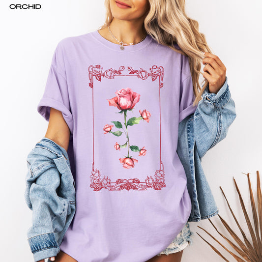 Pink Rose Art Nouveau Shirt, Valentines day gift for her, girlfriend birthday gift, sweetheart shirt, y2k aesthetic girlie, coquette shirt