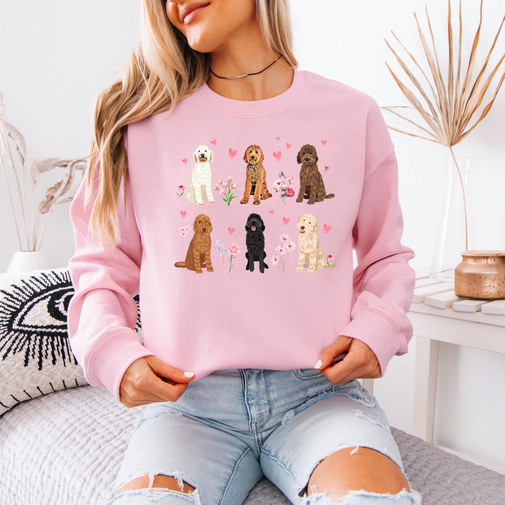 Pink Heart Doodle Cottagecore Shirt, golden doodle Valentine day, cutecore, gift for her, doodle gift, dog sweetheart, doodle sweatshirt