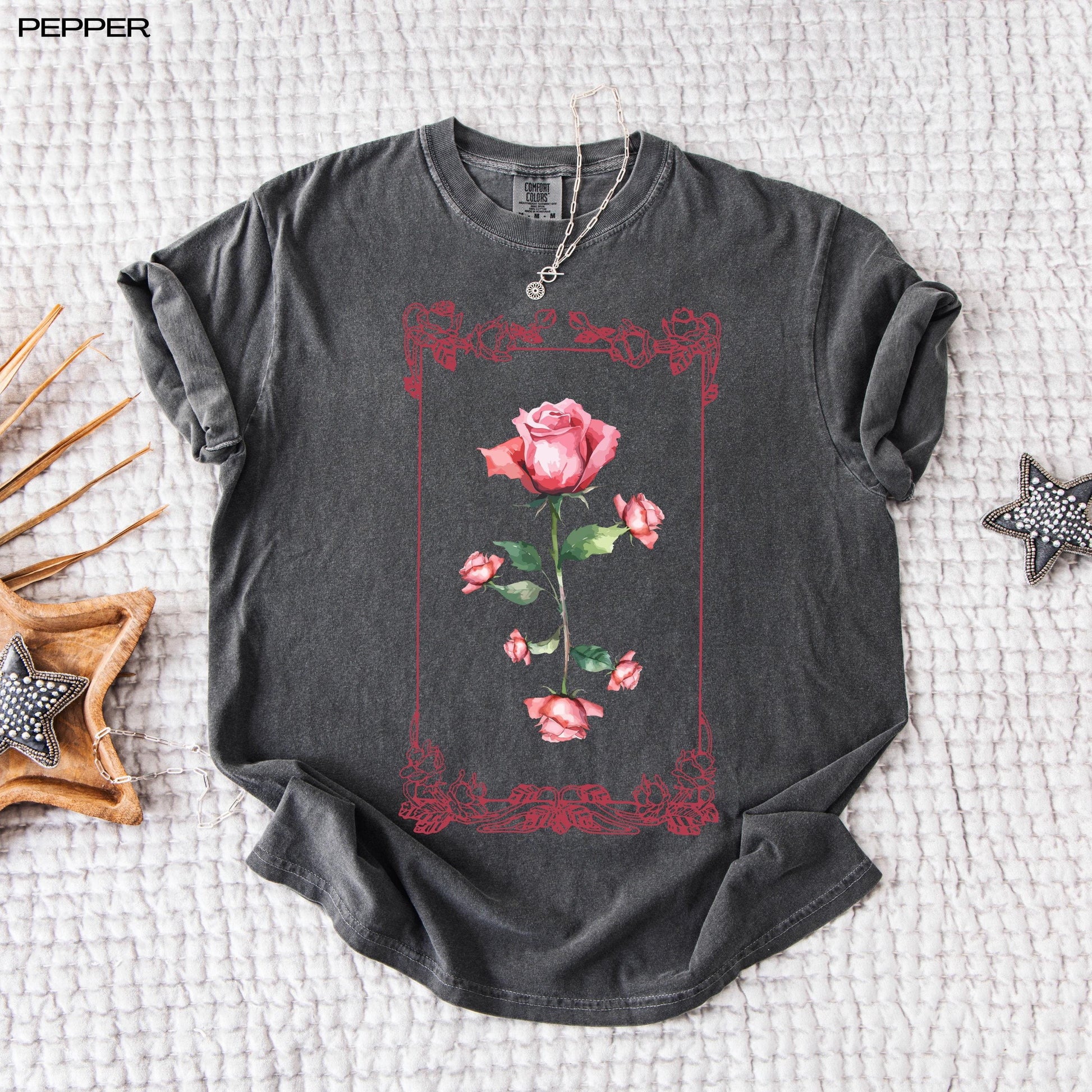 Pink rose art nouveau shirt