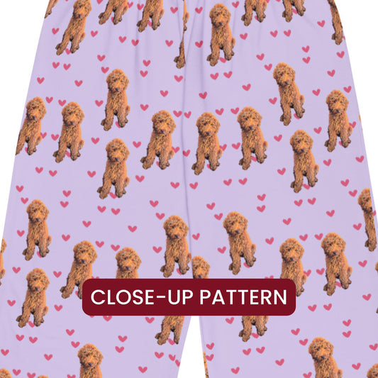 Hearts Red Goldendoodle Pajama Pants, wide leg unisex dog pant mom gift, doodle gift, dog pajama pants, sister birthday gift, valentines day