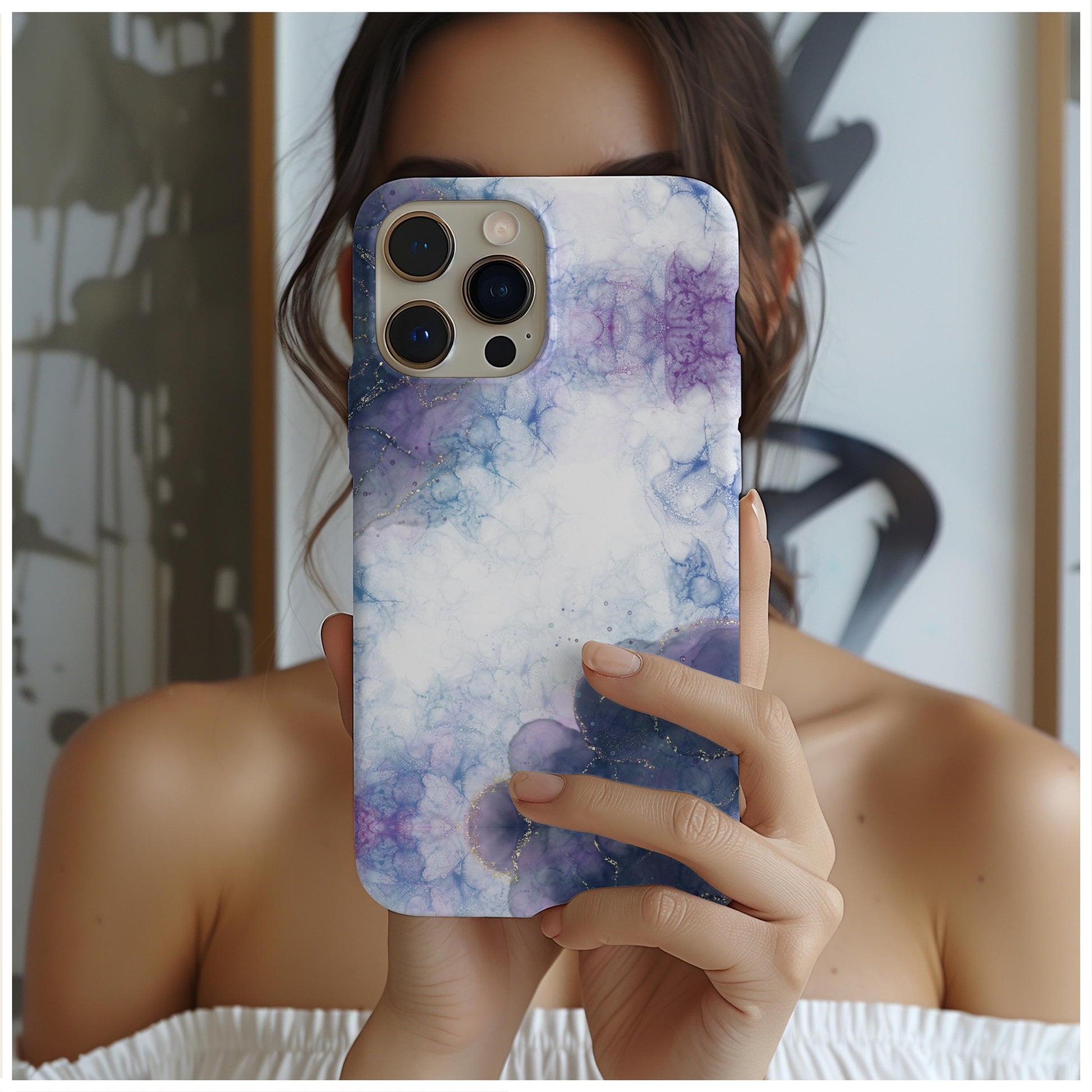 Blue Violet Marble Phone Case, for iPhone, Android, Google Pixel, case gold y2k aesthetic, birthday wife gift, gift for her, sister bday