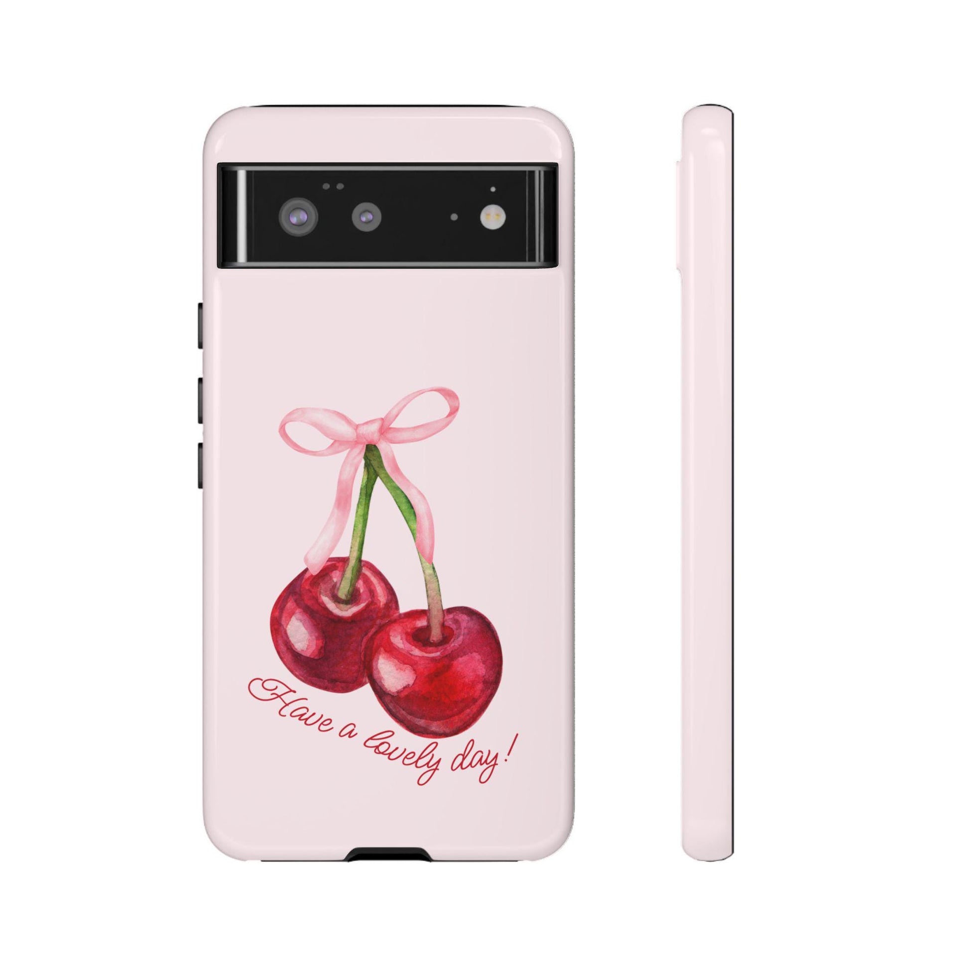 Coquette Cherry Bow Have a Lovely Day Phone Case, for iPhone, Android, Google Pixel, y2k aesthetic, gift for her, sister birthday gift