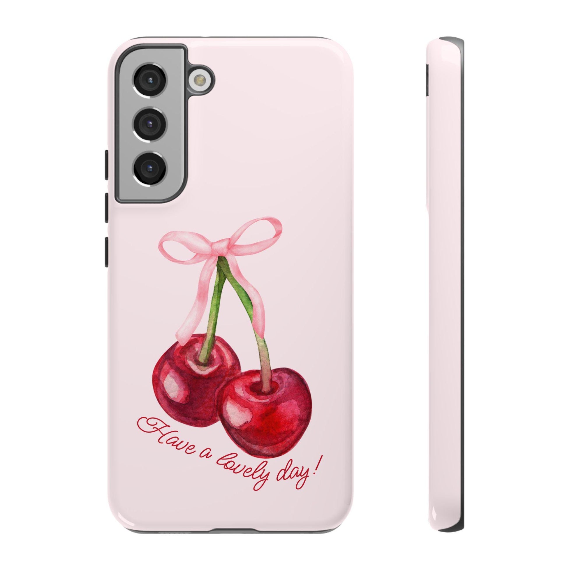 Coquette Cherry Bow Have a Lovely Day Phone Case, for iPhone, Android, Google Pixel, y2k aesthetic, gift for her, sister birthday gift