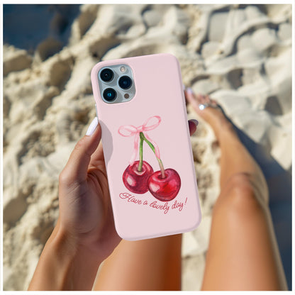 Coquette Cherry Bow Have a Lovely Day Phone Case, for iPhone, Android, Google Pixel, y2k aesthetic, gift for her, sister birthday gift