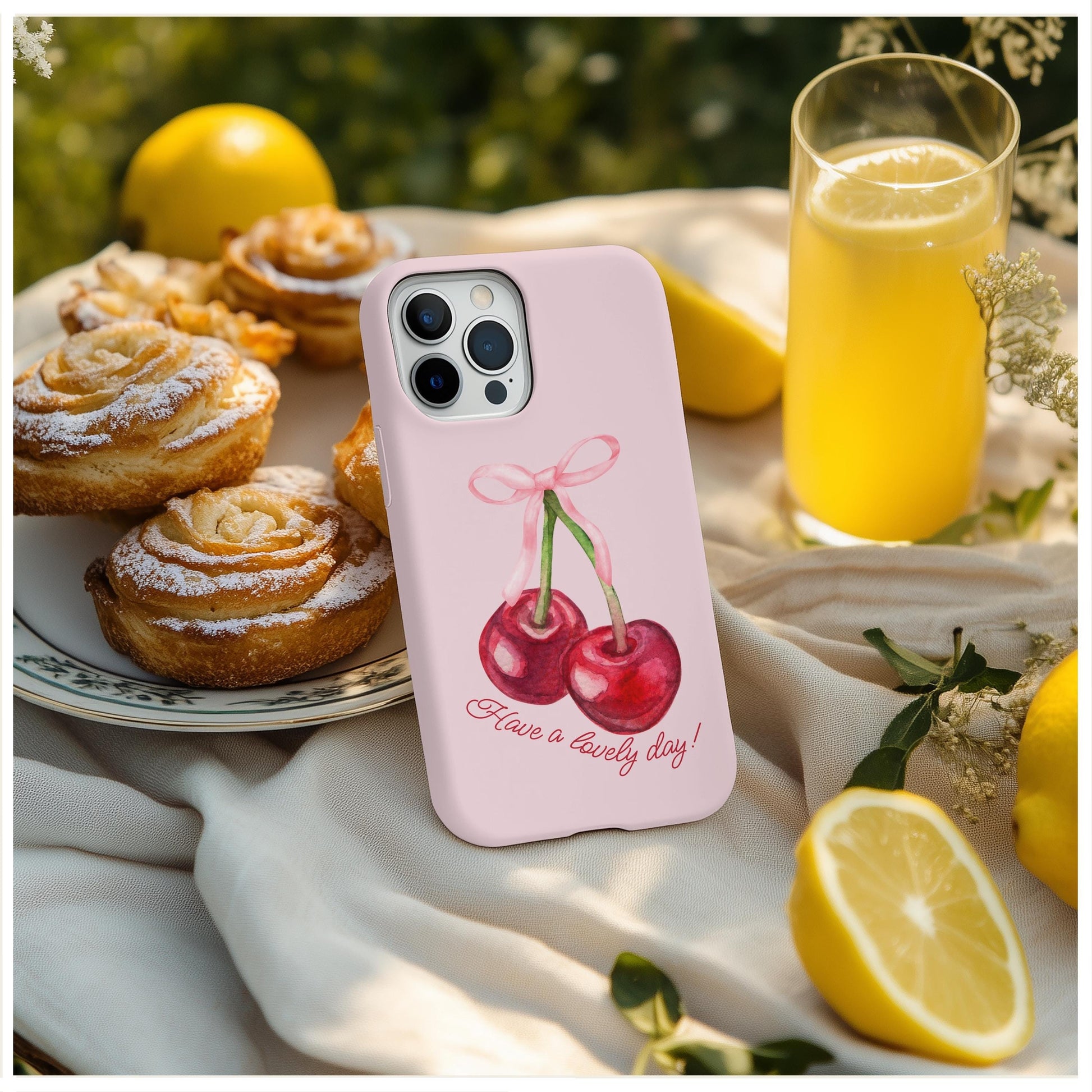 Coquette Cherry Bow Have a Lovely Day Phone Case, for iPhone, Android, Google Pixel, y2k aesthetic, gift for her, sister birthday gift