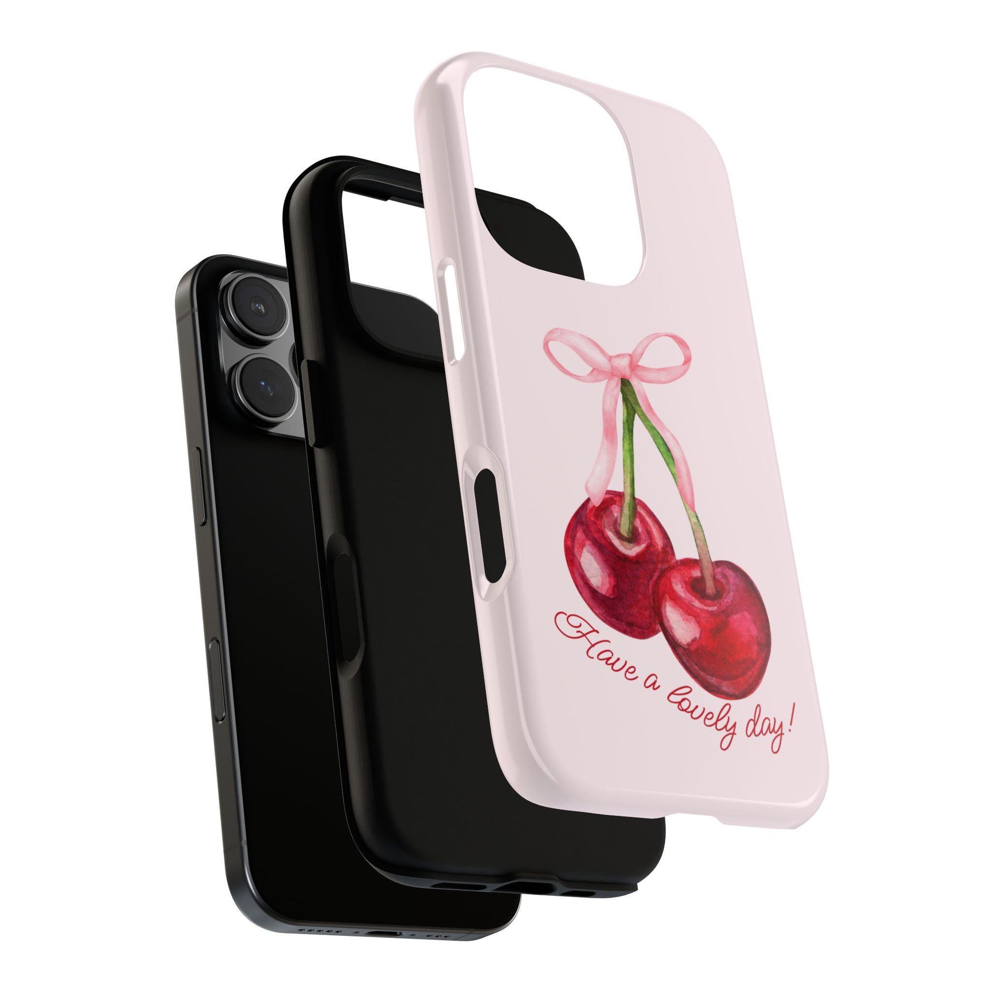 Coquette Cherry Bow Have a Lovely Day Phone Case, for iPhone, Android, Google Pixel, y2k aesthetic, gift for her, sister birthday gift