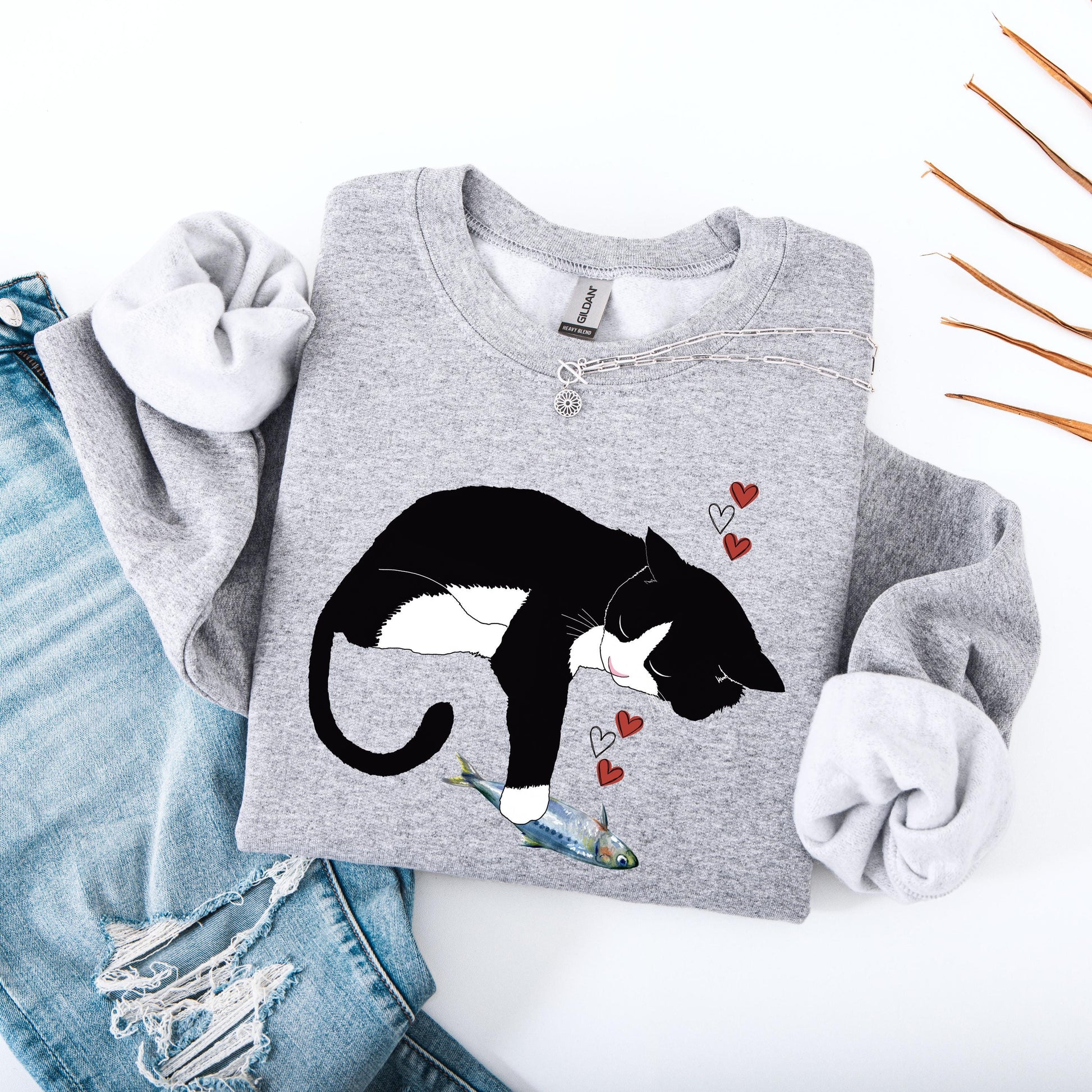Black cat sardine shirt - black cat mom gift for Valentines day