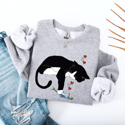 Black cat sardine shirt - black cat mom gift for Valentines day
