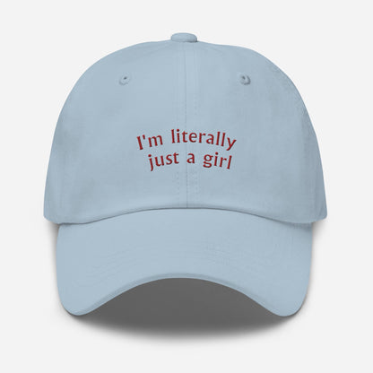 I'm Literally Just A Girl Hat, vintage graphic dad hat, corduroy cap, gift for her, girlfriend valentines hat, college girl gift