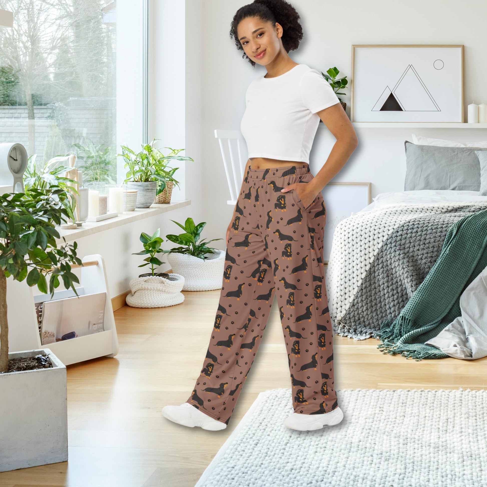 Tan Dachshund Pajama Pants, dog pjs, tan dachshund gifts, doxie gifts for her, sausage dog mom sweatpants, dachshund gifts, valentine gift