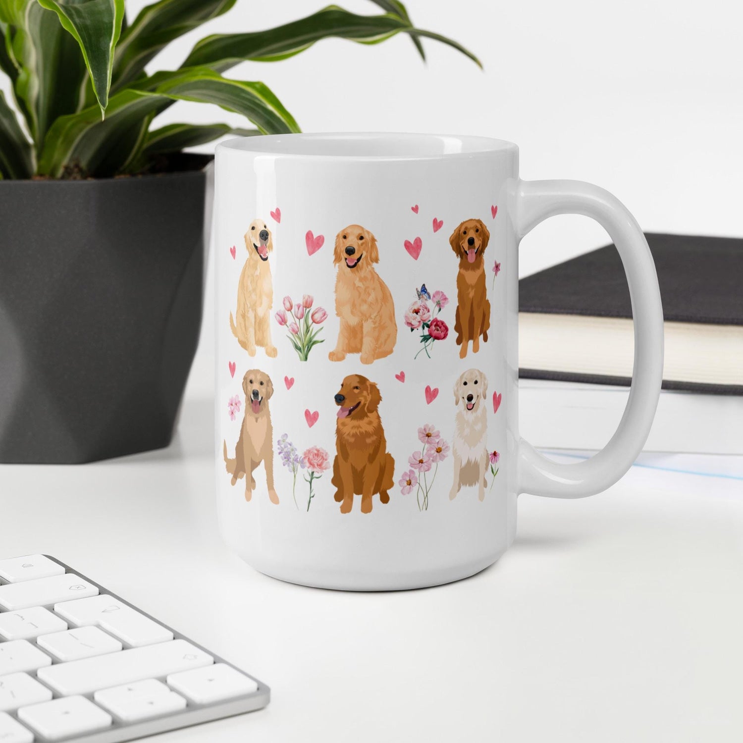 Cottagecore heart Golden Retriever mug