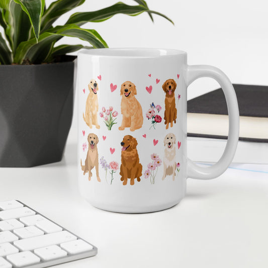 Cottagecore heart Golden Retriever mug