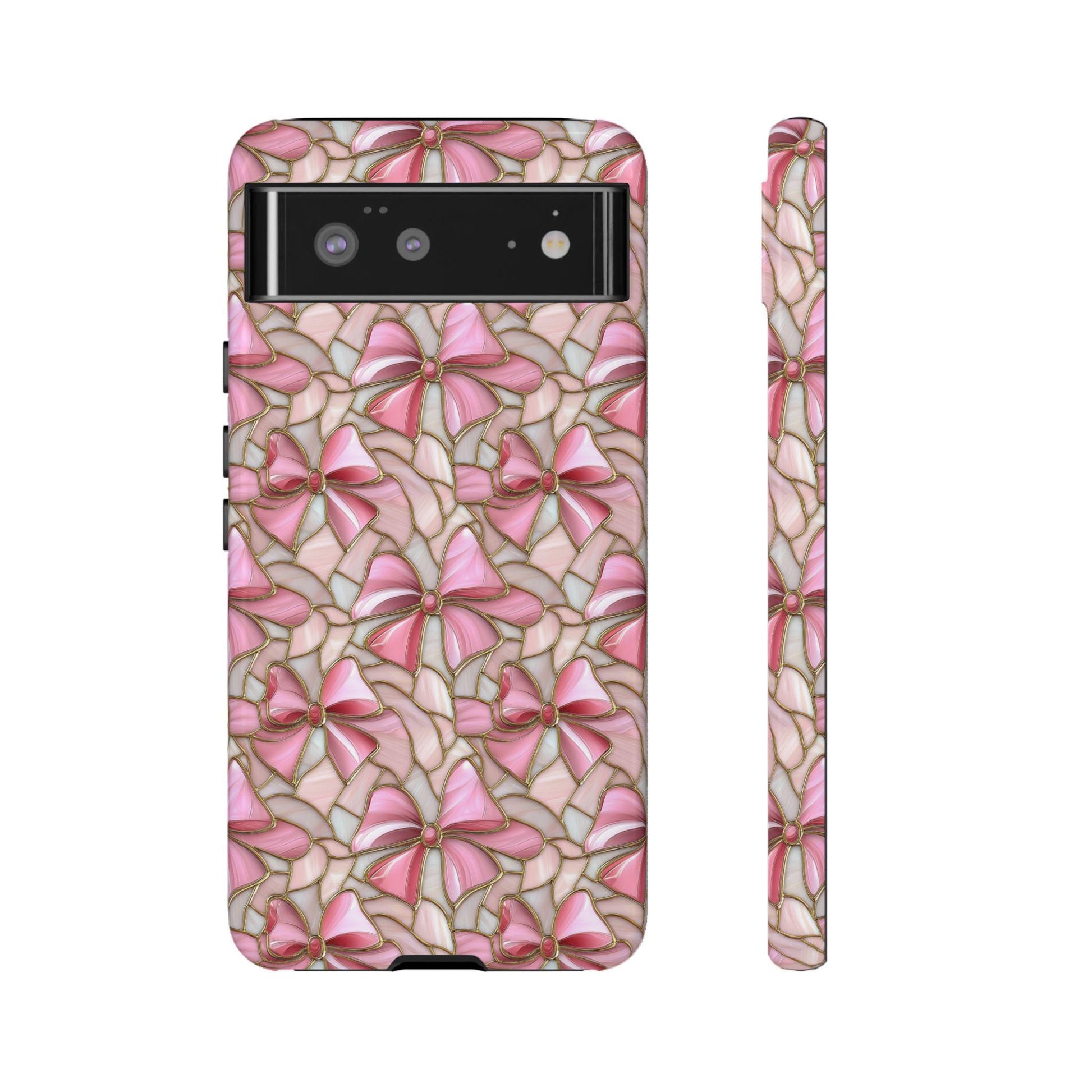 Valentine Day Coquette Stained Glass Pink Bow Phone Case for iPhone, for Samsung, for Google Pixel, gift for her, girlfriend, wife birthday