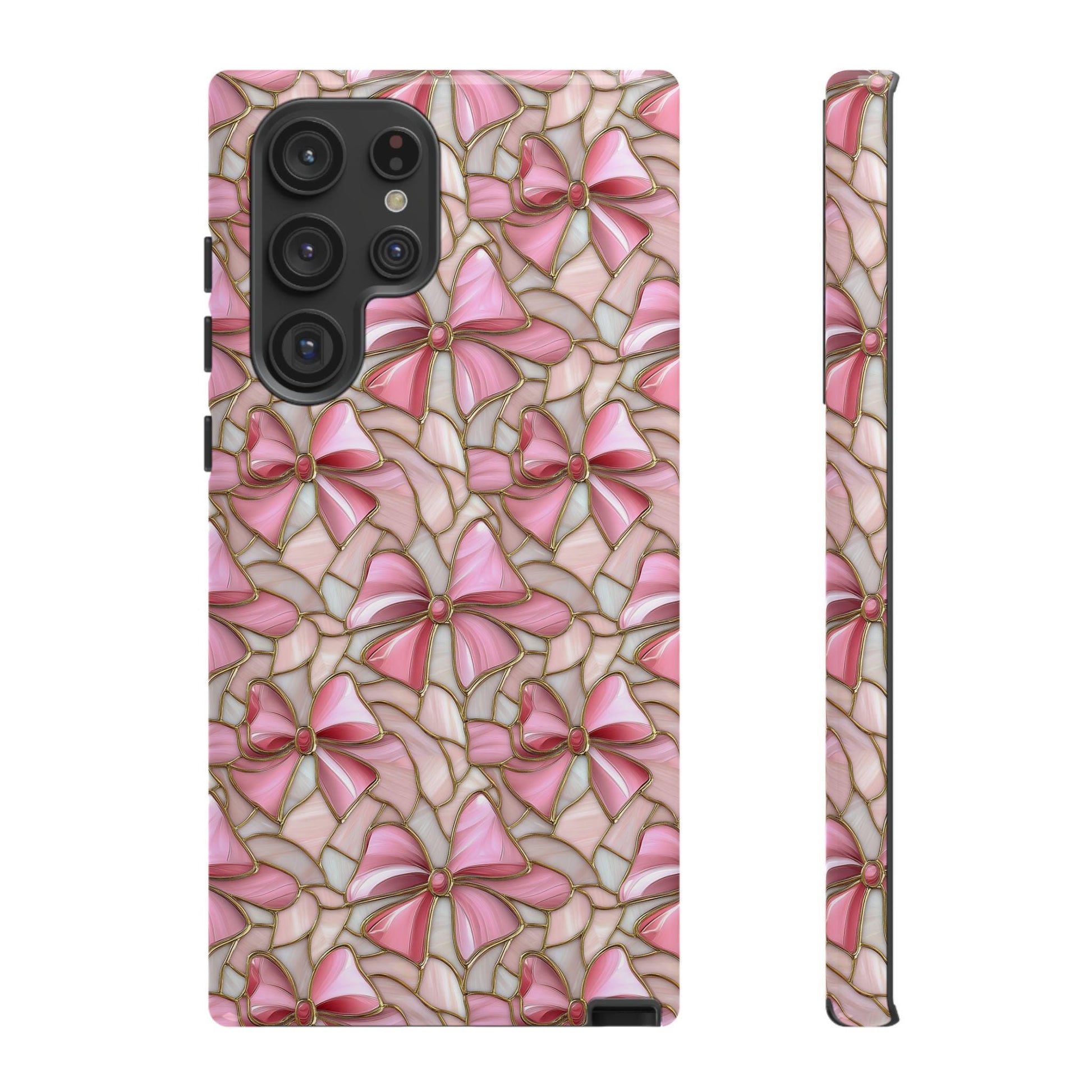 Valentine Day Coquette Stained Glass Pink Bow Phone Case for iPhone, for Samsung, for Google Pixel, gift for her, girlfriend, wife birthday