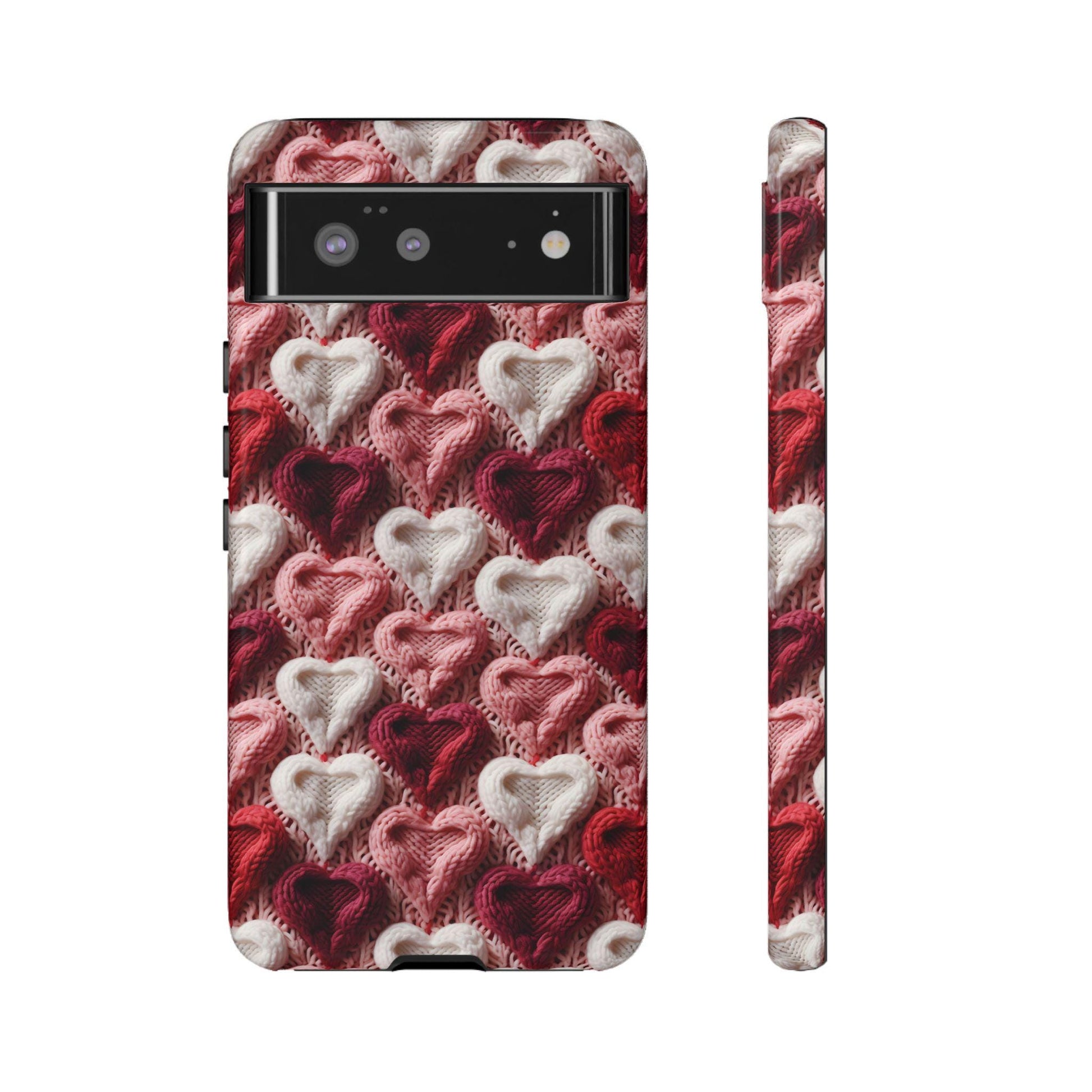 Valentines Day Knitted Heart Phone Case for iPhone, for Samsung, for Google Pixel, gift for her, yarn lover gift, birthday, knitting gift