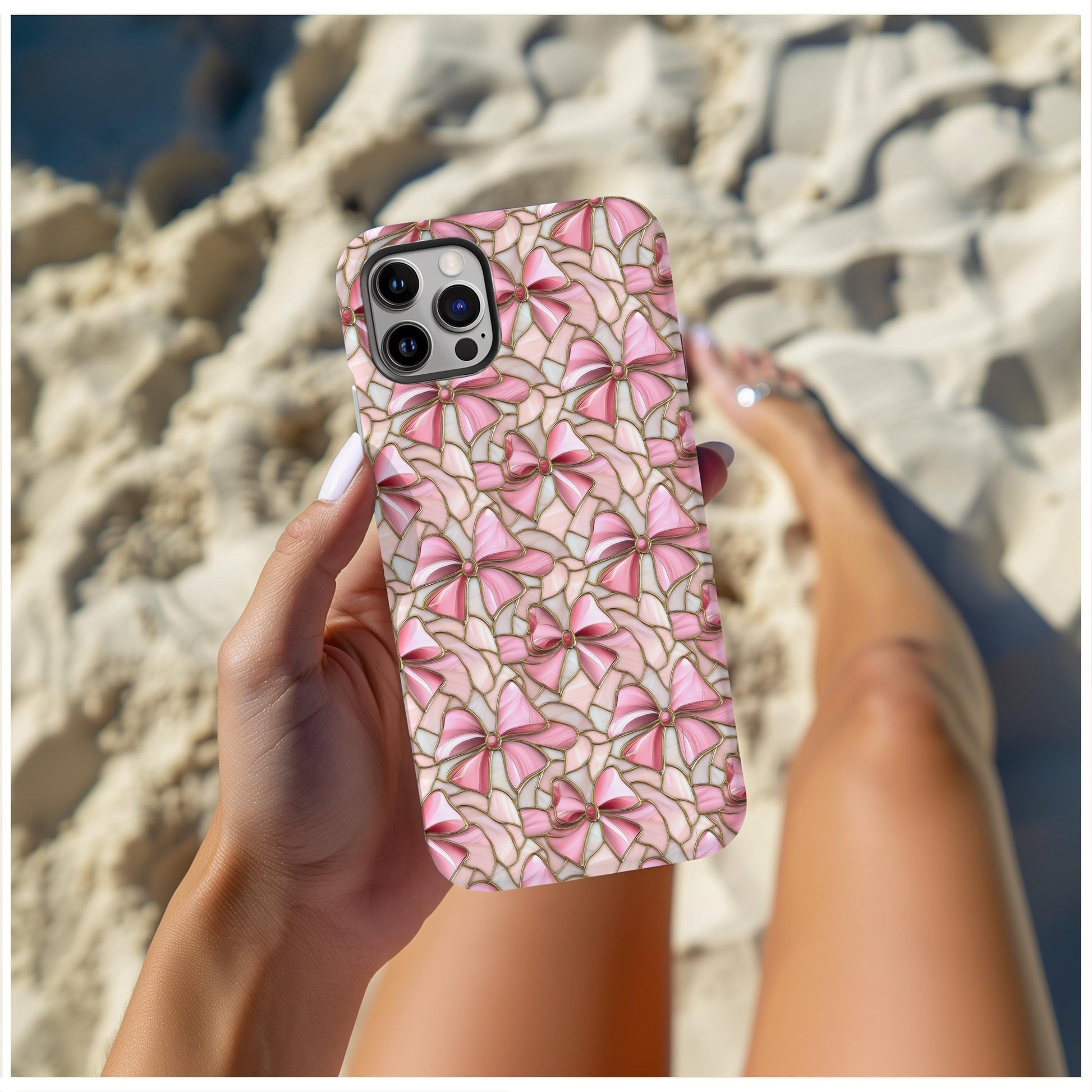 Valentine Day Coquette Stained Glass Pink Bow Phone Case for iPhone, for Samsung, for Google Pixel, gift for her, girlfriend, wife birthday