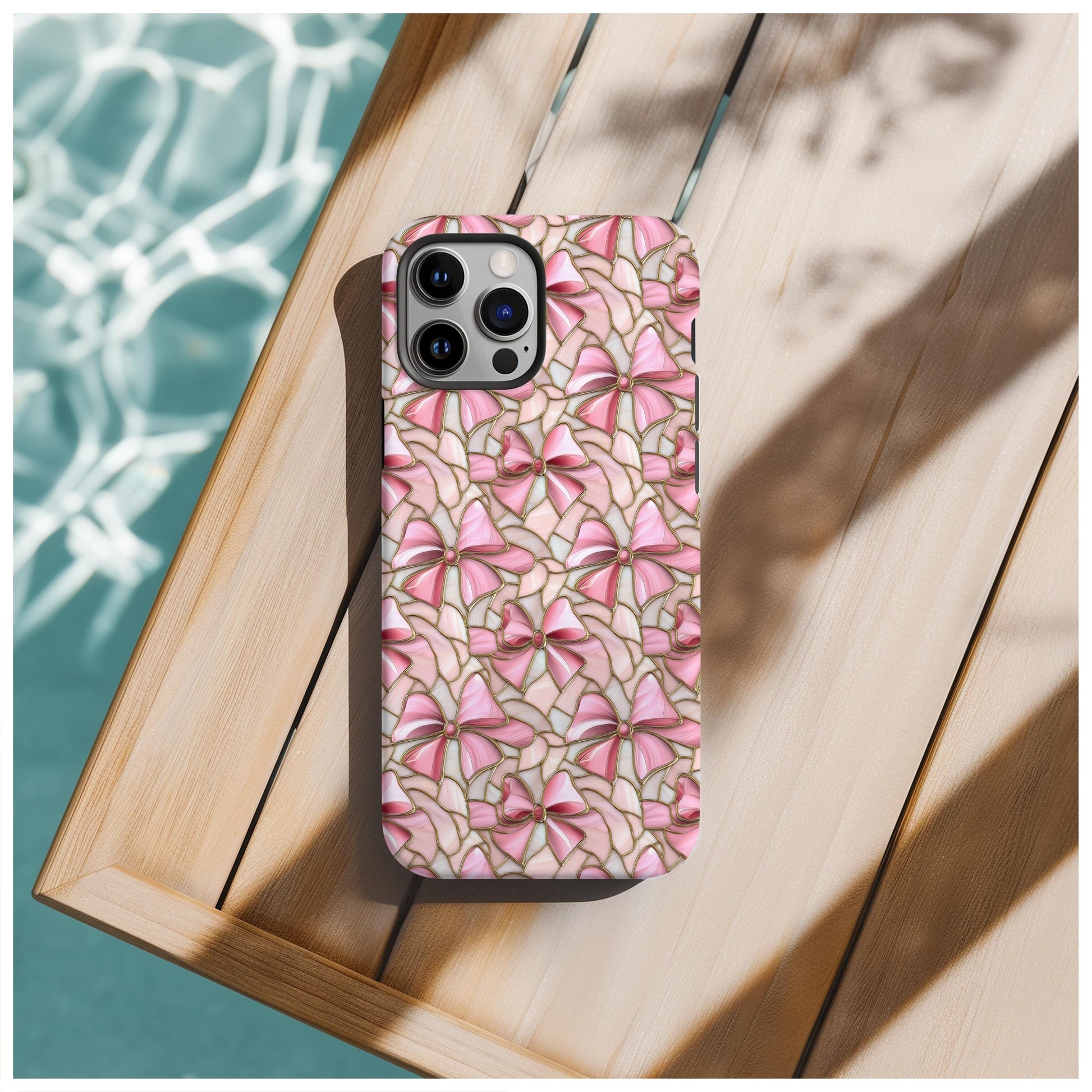 Valentine Day Coquette Stained Glass Pink Bow Phone Case for iPhone, for Samsung, for Google Pixel, gift for her, girlfriend, wife birthday