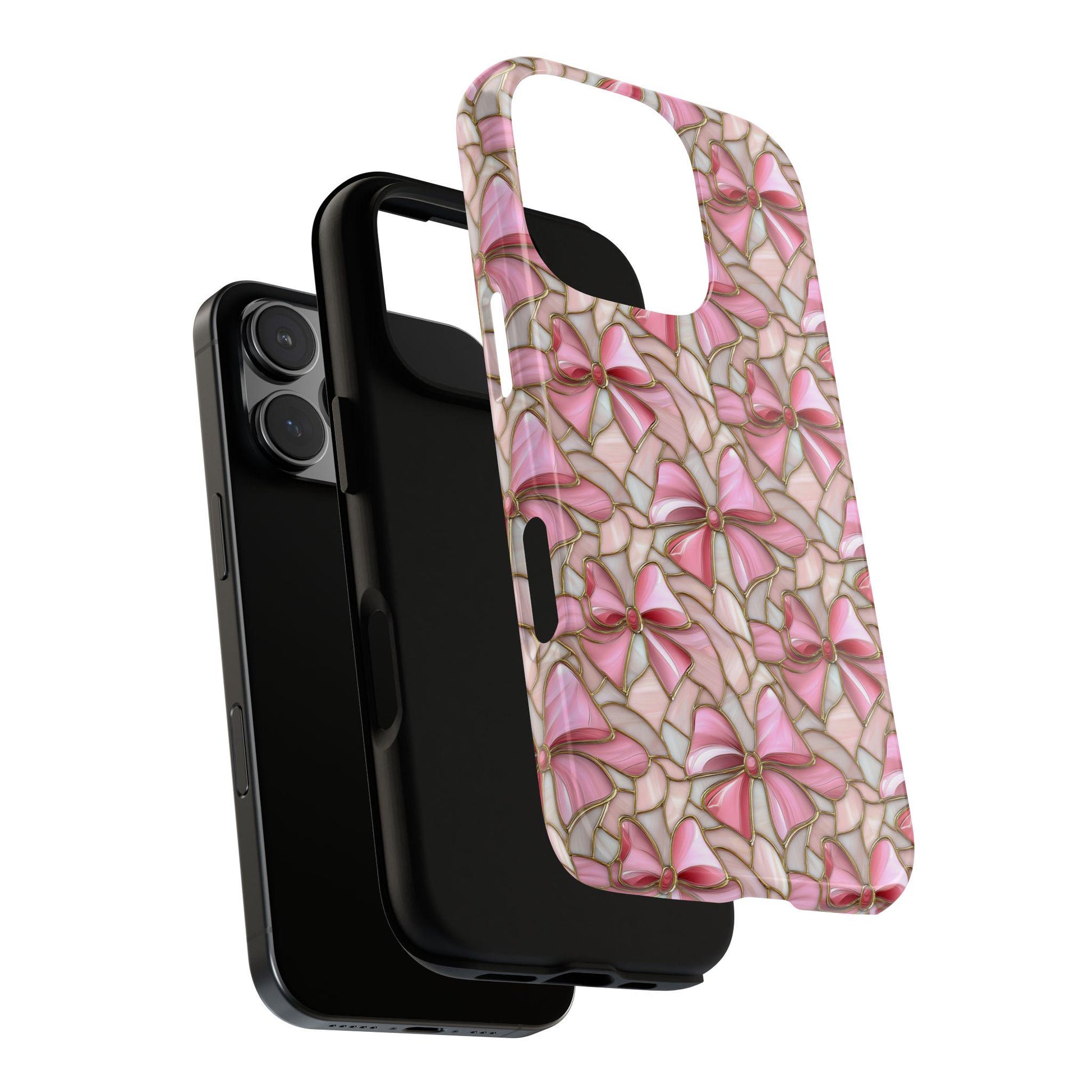 Valentine Day Coquette Stained Glass Pink Bow Phone Case for iPhone, for Samsung, for Google Pixel, gift for her, girlfriend, wife birthday