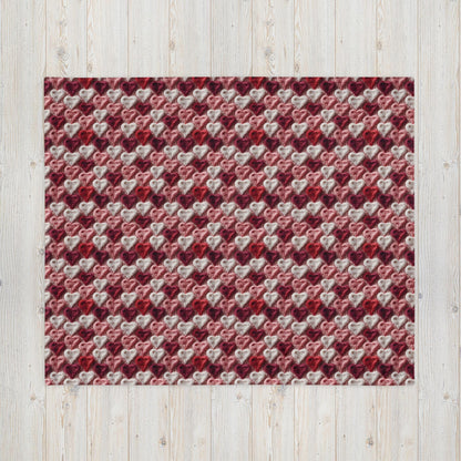 Valentines Blanket Knitted Heart Pattern Print, gift for her, girlfriend v-day gift, coquette baby shower gift, fleece throw blanket