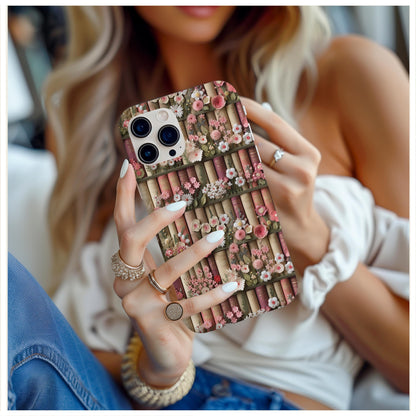 Cute bookish Floral Phone Case, cottagecore phone cover, book lover gift, book aesthetic, 3d look, gift for her, for iPhone 16 pro max