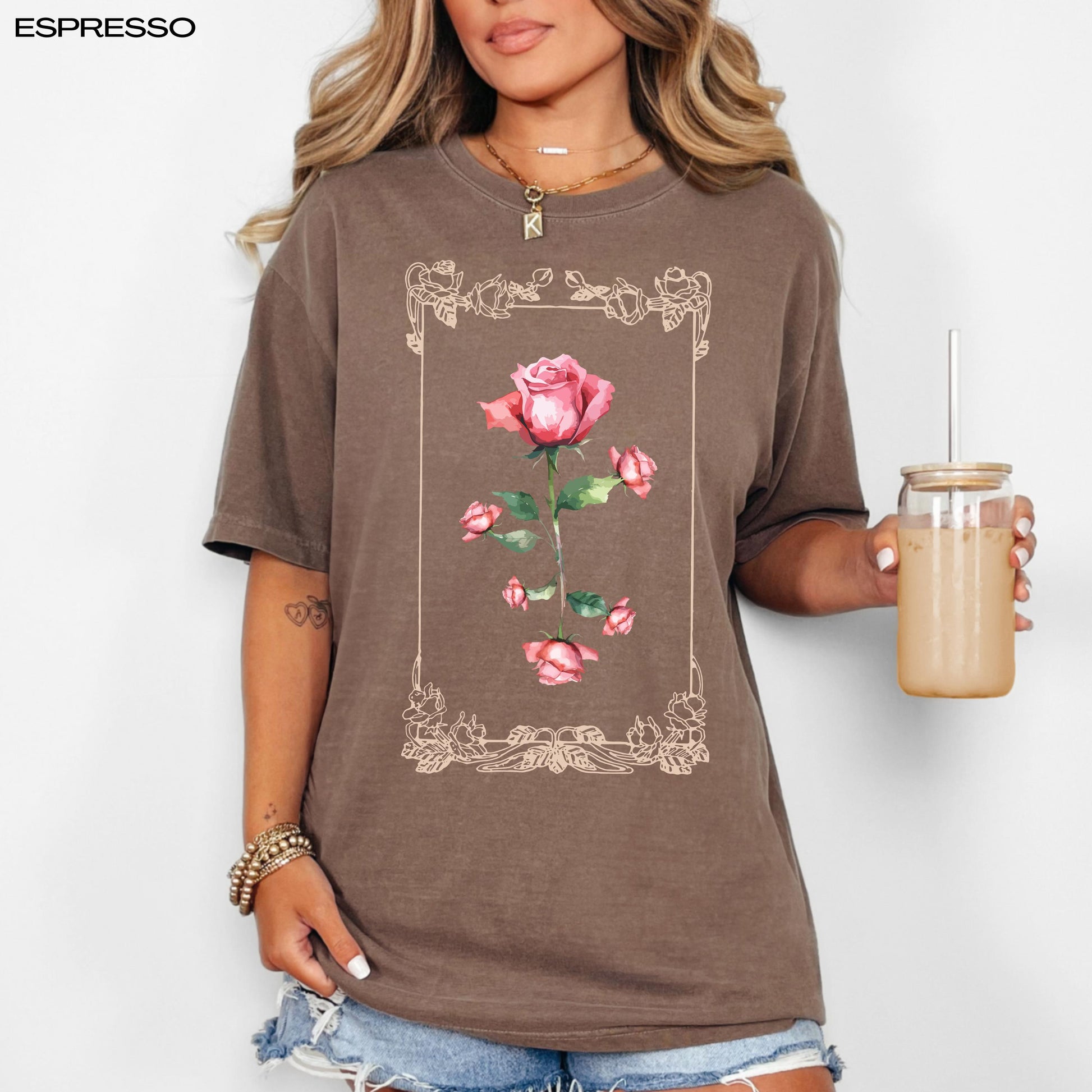 Pink Rose Art Nouveau Shirt, Valentines day gift for her, girlfriend birthday gift, sweetheart shirt, y2k aesthetic girlie, coquette shirt