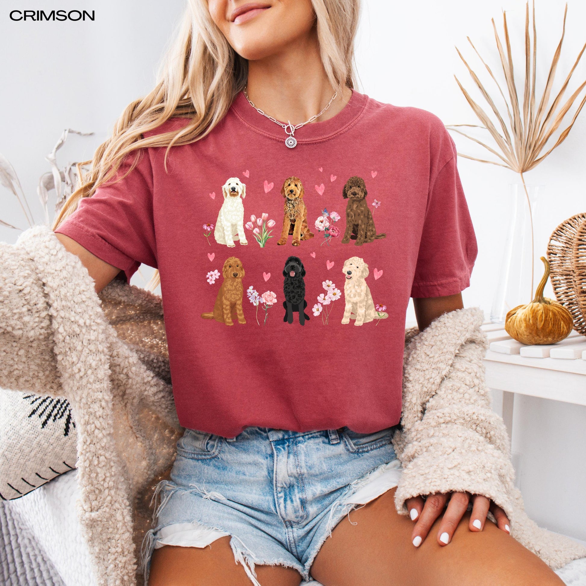 Pink Heart Doodle Cottagecore Shirt, golden doodle Valentine day, cutecore, gift for her, doodle gift, dog sweetheart, doodle sweatshirt