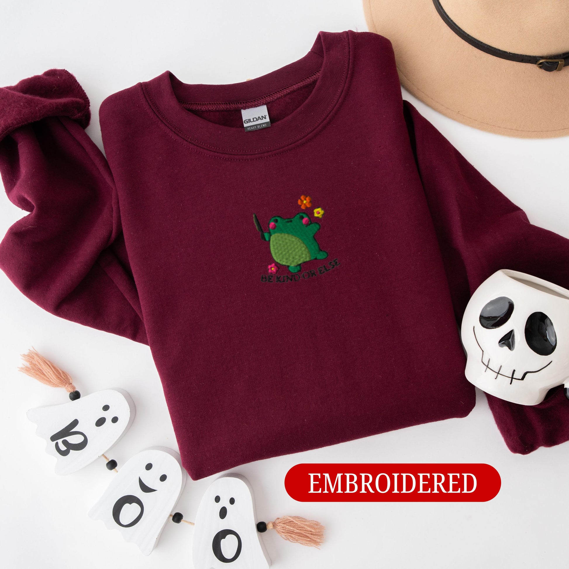 Embroidered Be Kind Or Else Frog Sweatshirt, sarcastic gift, funny y2k aesthetic college girlie shirt, dutecore gift for her, mom gift
